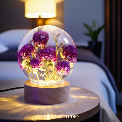 Globe Amaranth Sphere Resin Lamp Flower Only / No Engraving – Handmade Epoxy Resin Lamp by Rescene Studio | Rescene Studio