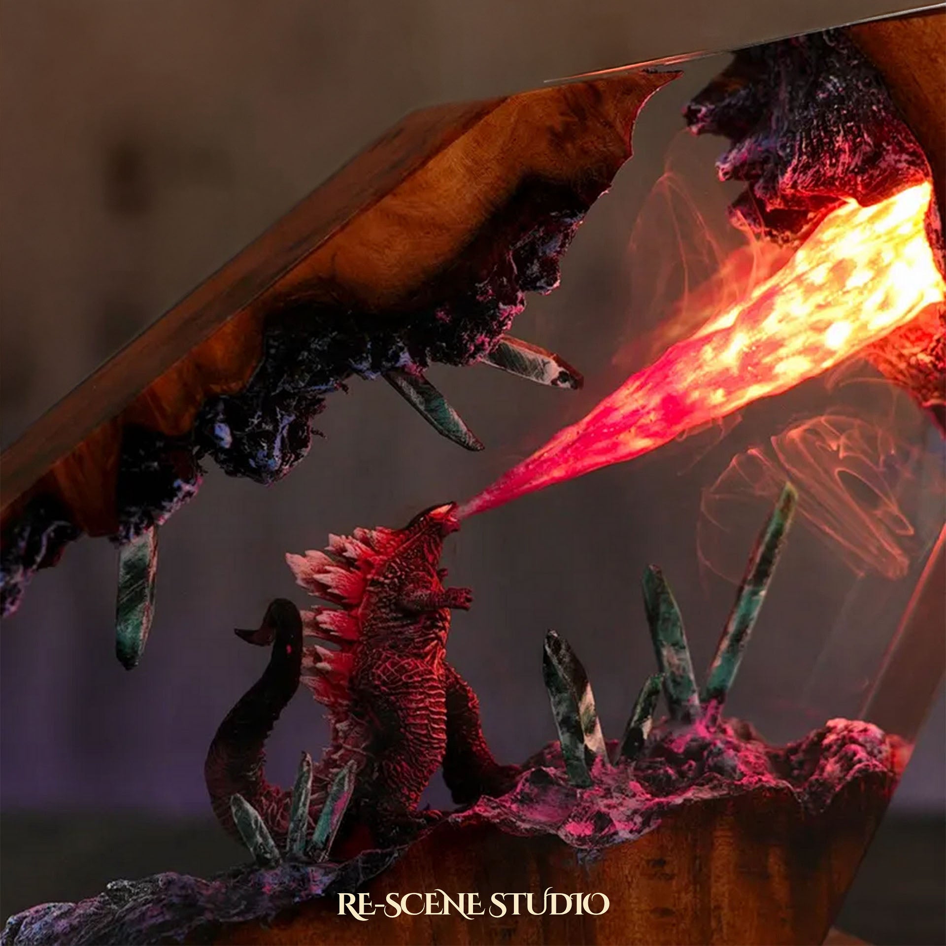 Atomic Titan Resin Lamp — Closeup Detail | Original Epoxy Resin Sculpture with Built-in LED Glow
