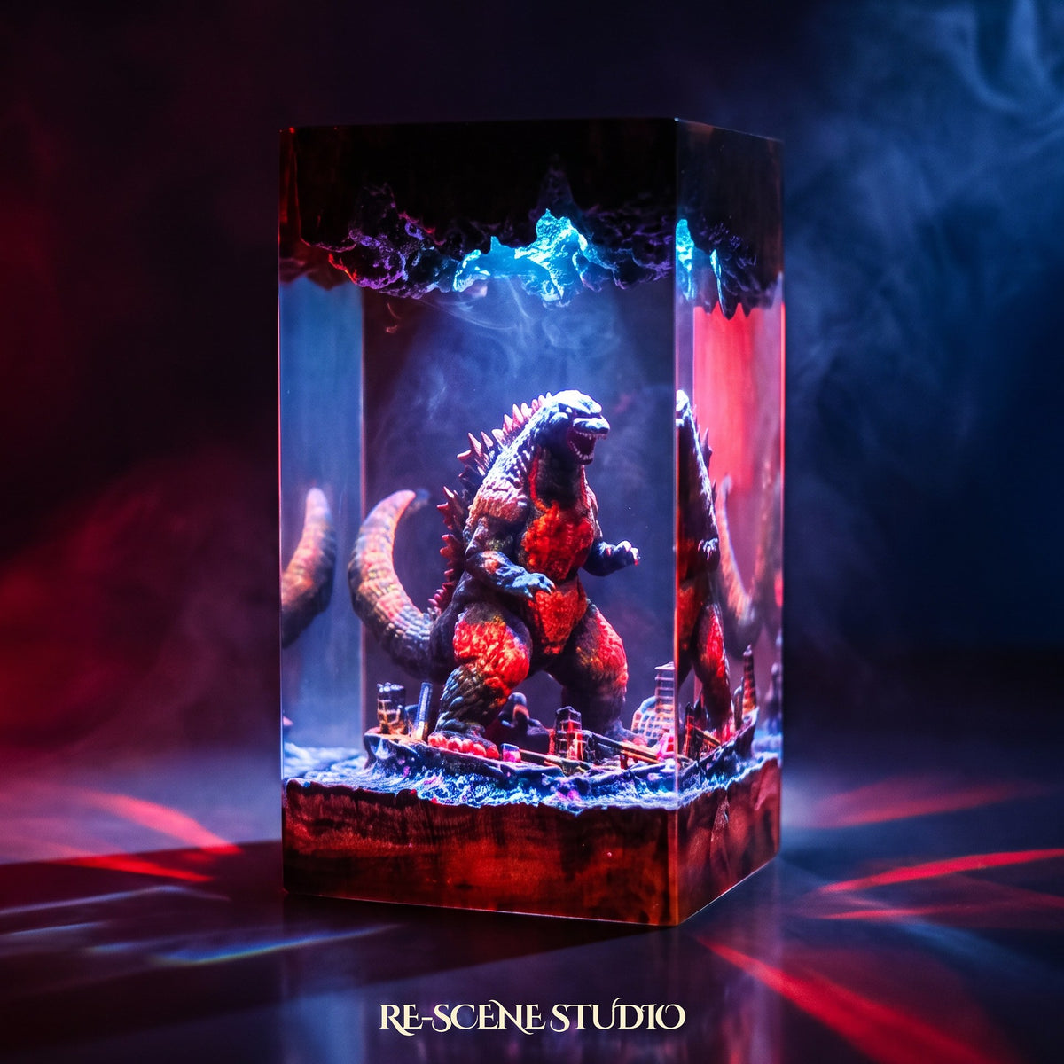 Godzilla Resin Lamp V3, hand-poured epoxy resin night light glowing in 16 RGB colors
