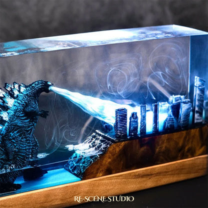 City Crushing Titan Resin Lamp — Closeup Detail | Original Epoxy Resin Sculpture with Built-in LED Glow
