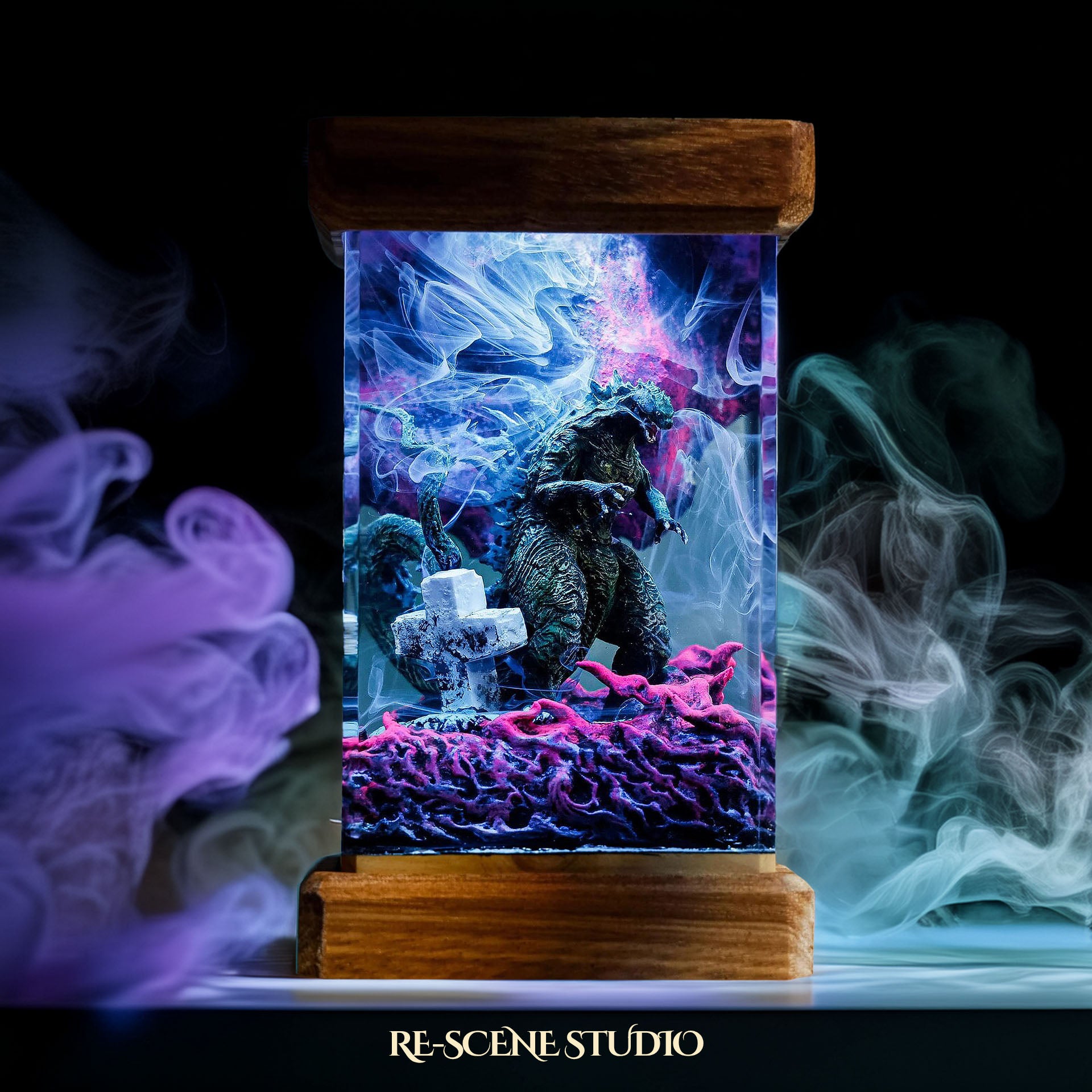 Godzilla’s Wrath Resin Epoxy Lamp Multicolor / Size M: 6 x 6 x 12 (cm) – Handmade Epoxy Resin Lamp by Rescene Studio | Rescene Studio