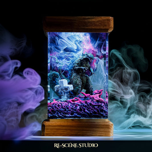 Godzilla’s Wrath Resin Epoxy Lamp Multicolor / Size M: 6 x 6 x 12 (cm) – Handmade Resin Lamp by Rescene Studio | Rescene Studio