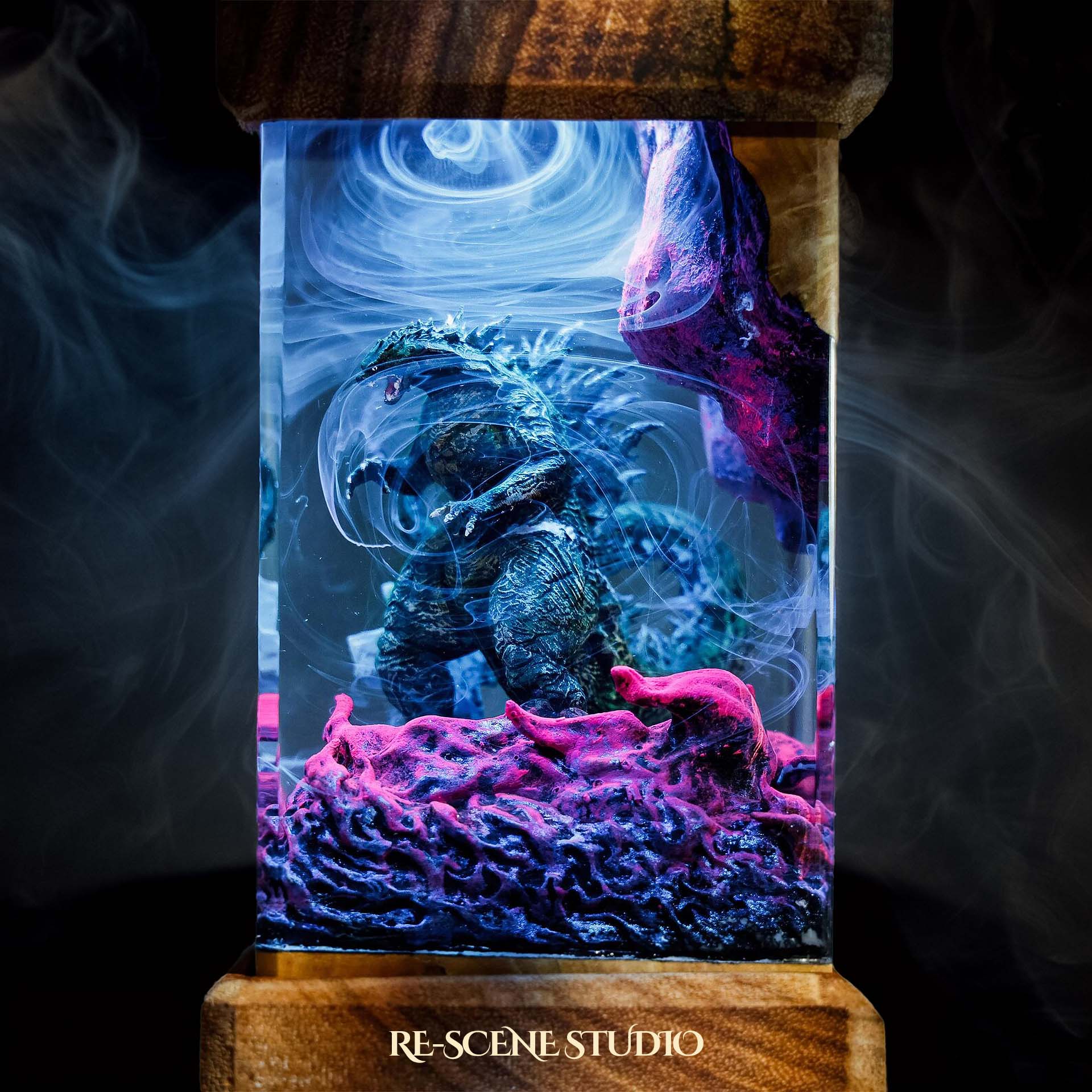 Godzilla’s Wrath Resin Epoxy Lamp Multicolor / Size M: 6 x 6 x 12 (cm) – Handmade Epoxy Resin Lamp by Rescene Studio | Rescene Studio