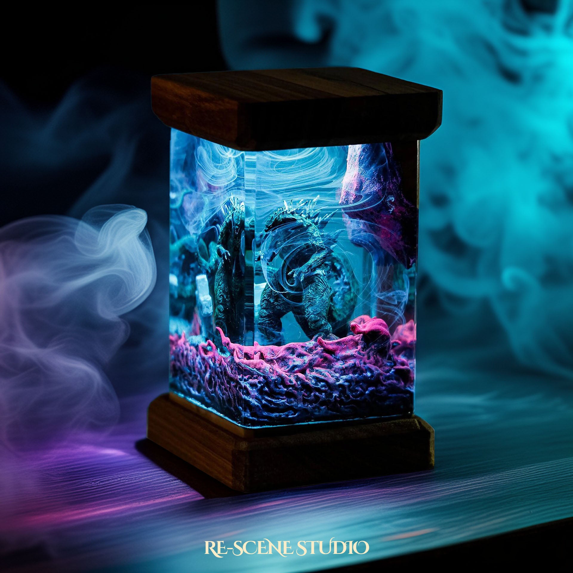 Godzilla’s Wrath Resin Epoxy Lamp Multicolor / Size M: 6 x 6 x 12 (cm) – Handmade Epoxy Resin Lamp by Rescene Studio | Rescene Studio