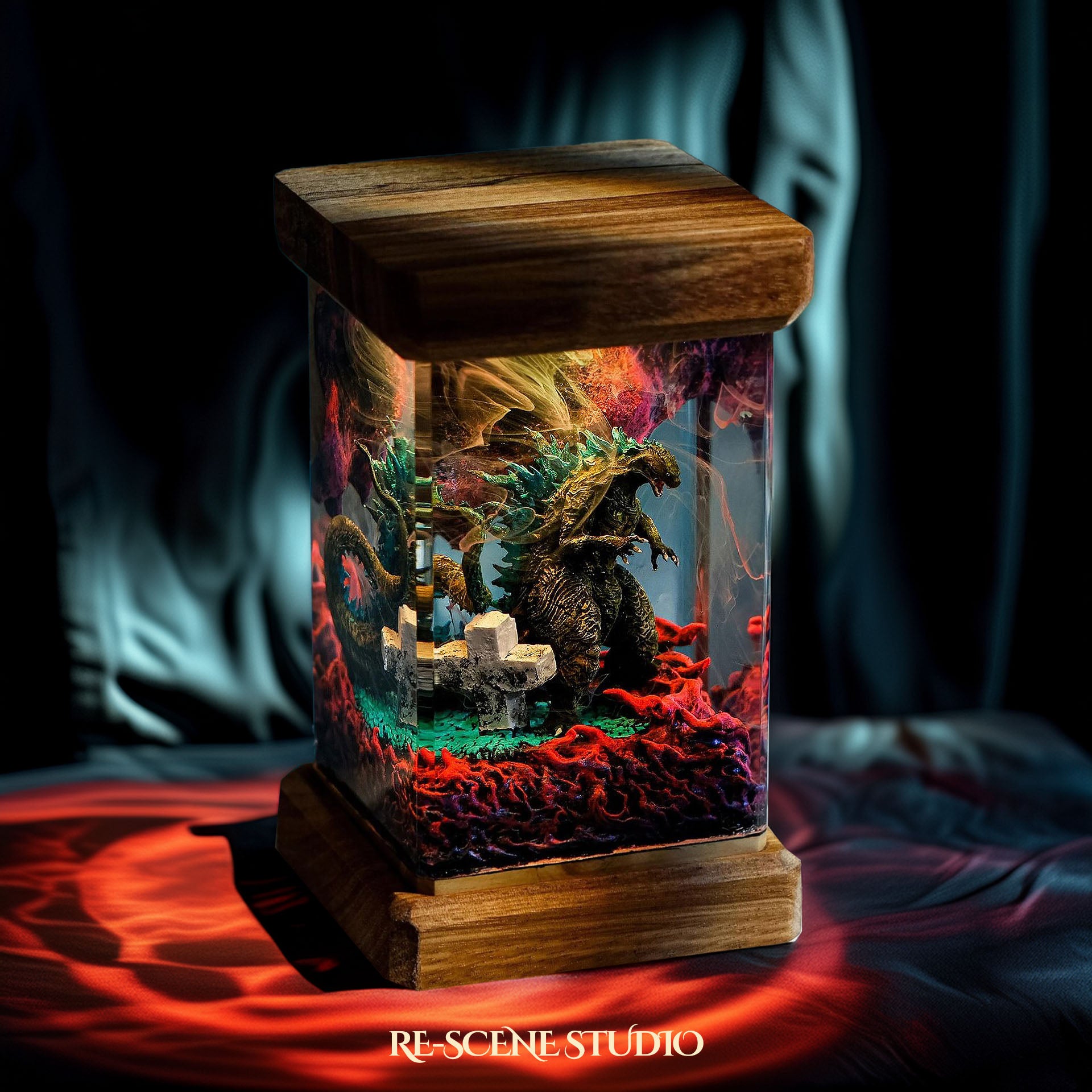 Godzilla’s Wrath Resin Epoxy Lamp Multicolor / Size M: 6 x 6 x 12 (cm) – Handmade Epoxy Resin Lamp by Rescene Studio | Rescene Studio