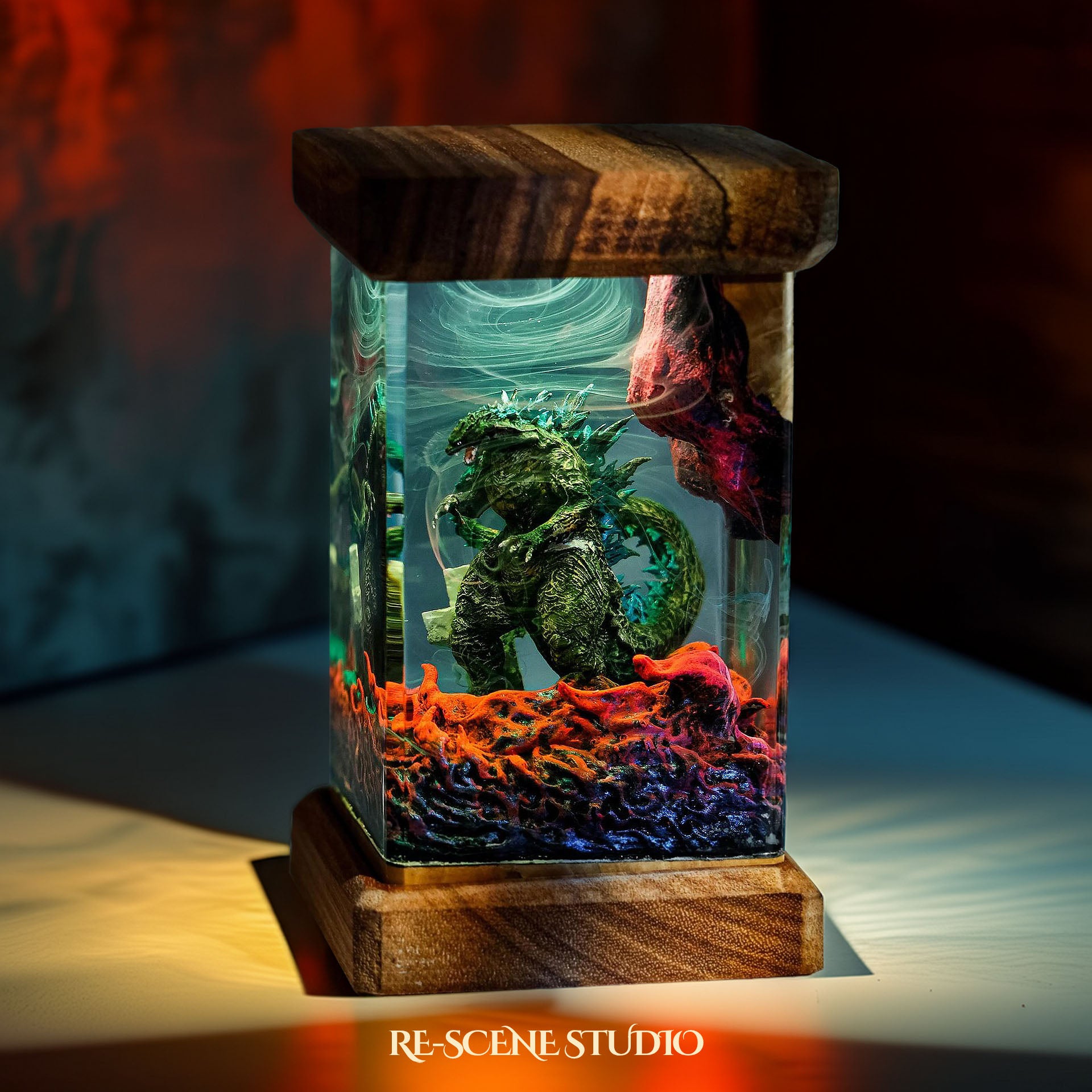 Godzilla’s Wrath Resin Epoxy Lamp Multicolor / Size M: 6 x 6 x 12 (cm) – Handmade Epoxy Resin Lamp by Rescene Studio | Rescene Studio