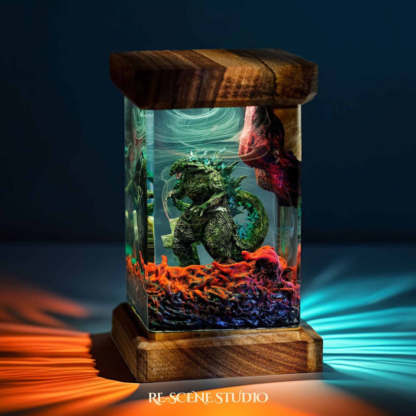 Godzilla’s Wrath Resin Epoxy Lamp Multicolor / Size M: 6 x 6 x 12 (cm) – Handmade Resin Lamp by Rescene Studio | Rescene Studio