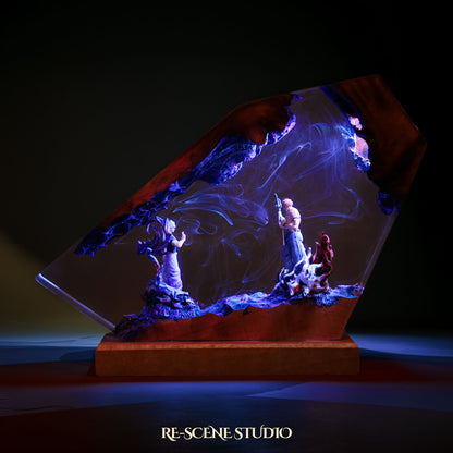 G.ojo vs S.ukuna Resin Lamp — Side Profile View | Handmade Pop-Culture Resin Art, Perfect Themed Gift