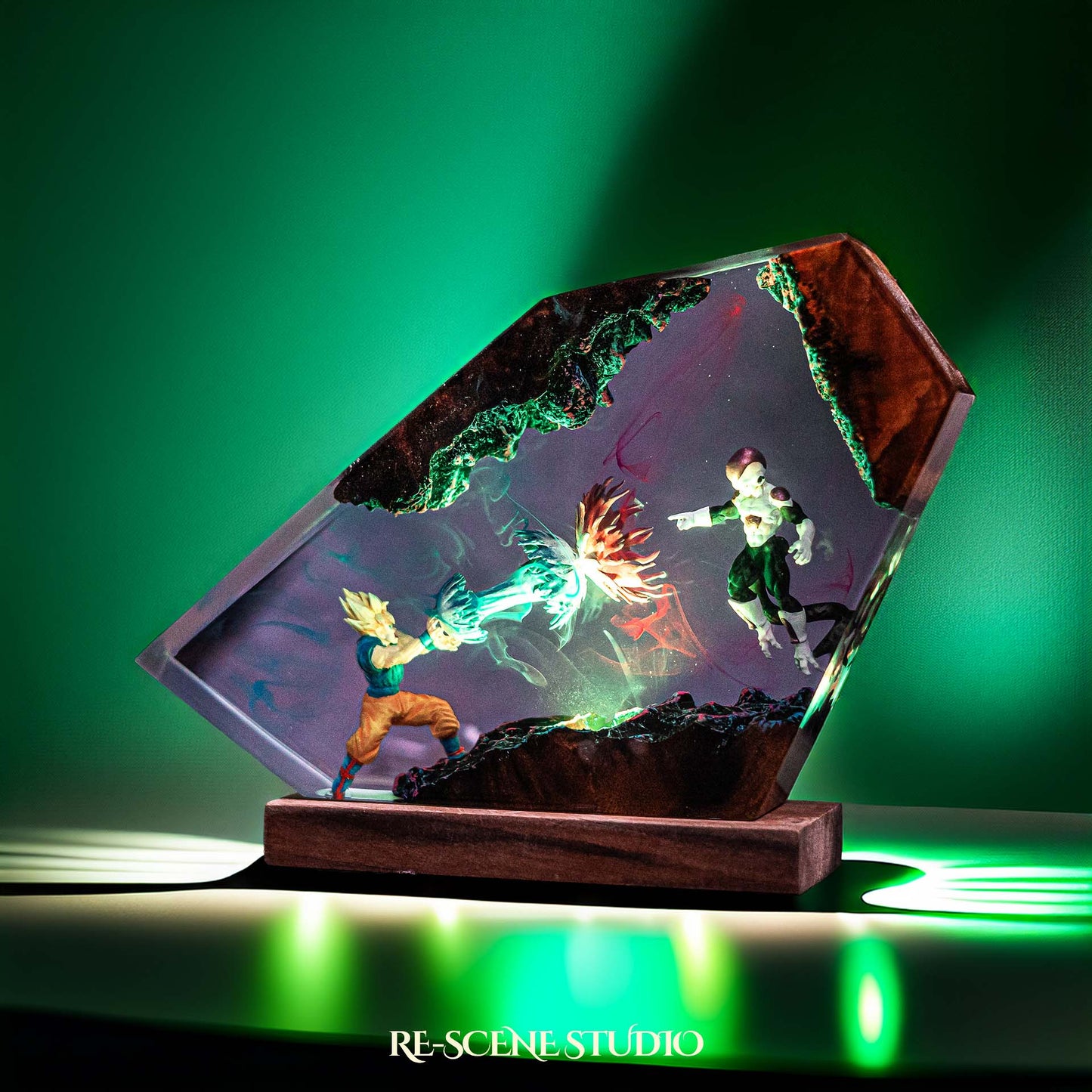 Goku vs Frieza Resin Lamp V2 — Closeup Detail | Original Epoxy Resin Sculpture with Built-in LED Glow