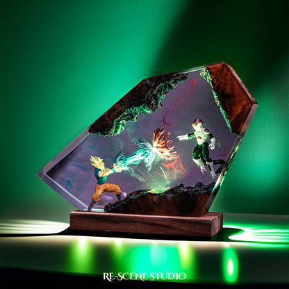 Goku vs Frieza Resin Lamp V2 — Closeup Detail | Original Epoxy Resin Sculpture with Built-in LED Glow