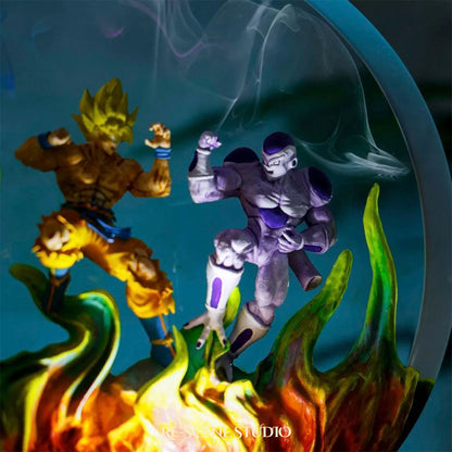 Goku vs Frieza Resin Epoxy Lamp Multicolor / Size M: 13 x 12 (cm) – Handmade Resin Lamp by Rescene Studio | Rescene Studio
