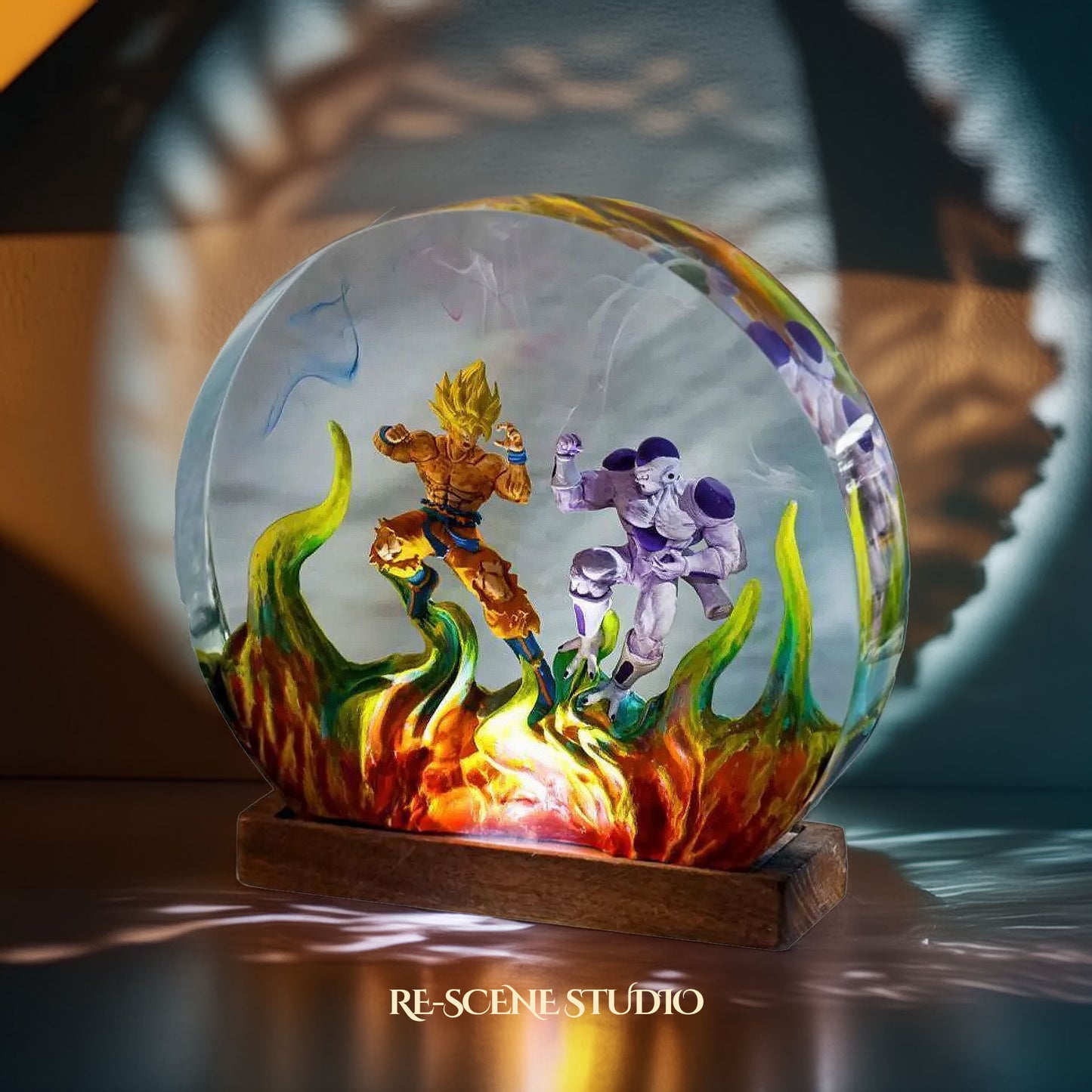 Goku vs Frieza Resin Epoxy Lamp Multicolor / Size M: 13 x 12 (cm) – Handmade Resin Lamp by Rescene Studio | Rescene Studio