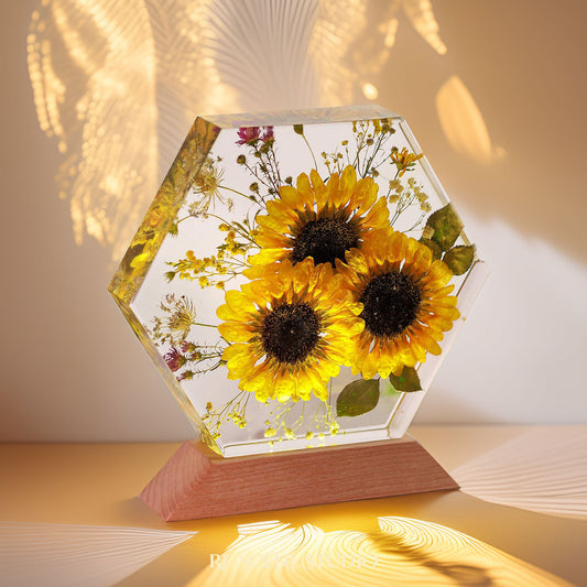 Golden Sun Trio Resin Lamp — Handcrafted Epoxy Resin LED Lamp | Unique Ambient Decor & Collector's Gift