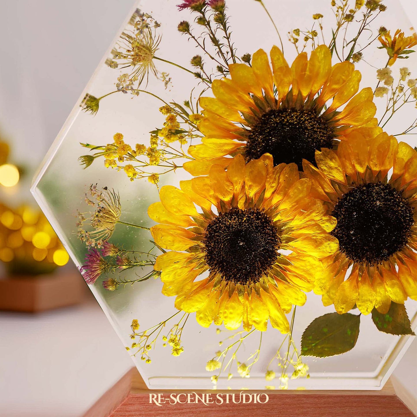 Golden Sun Trio Resin Lamp — Side Profile View | Handmade Pop-Culture Resin Art, Perfect Themed Gift