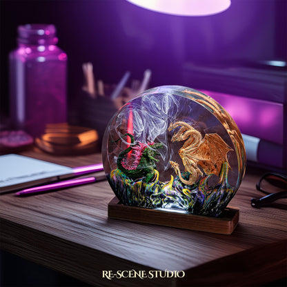 Godzilla vs Hydra Resin Epoxy Lamp Multicolor / Size M: 13 x 12 (cm) – Handmade Resin Lamp by Rescene Studio | Rescene Studio