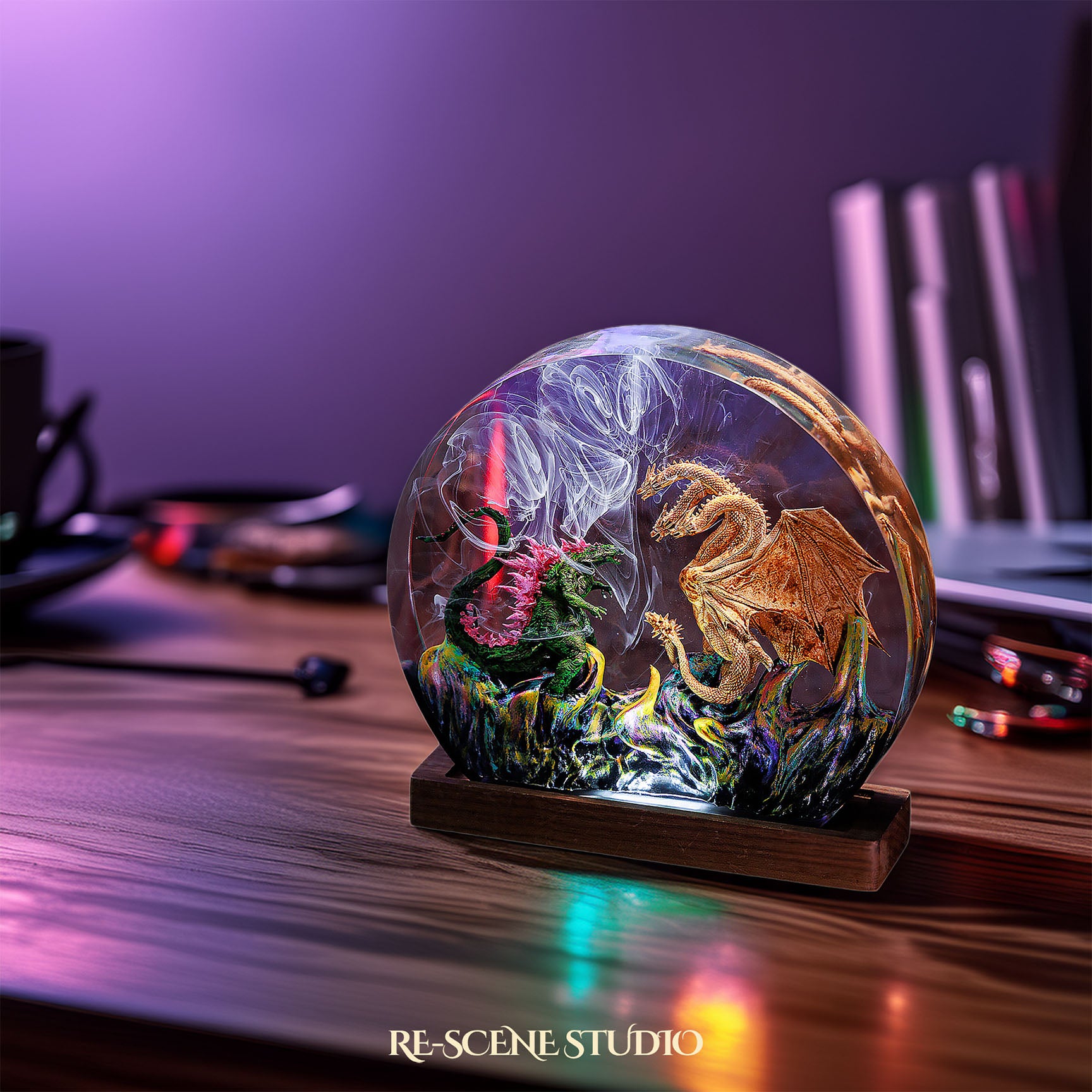 Godzilla vs Hydra Resin Epoxy Lamp Multicolor / Size M: 13 x 12 (cm) – Handmade Epoxy Resin Lamp by Rescene Studio | Rescene Studio
