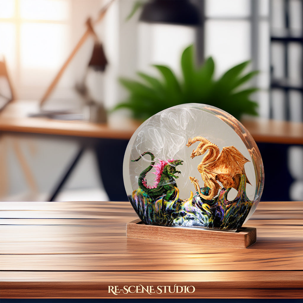 Godzilla vs Hydra Resin Epoxy Lamp Multicolor / Size M: 13 x 12 (cm) – Handmade Epoxy Resin Lamp by Rescene Studio | Rescene Studio