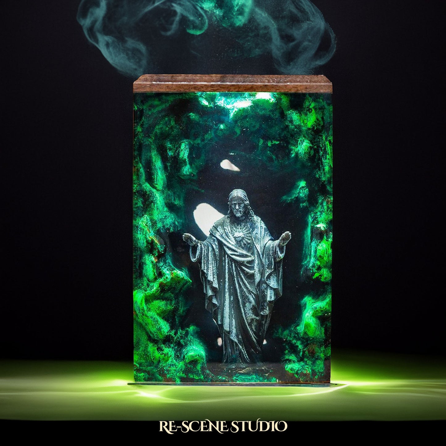 Green Jesus Resin Epoxy Lamp Multicolor / Size L: 9 x 13 (cm) – Handmade Resin Lamp by Rescene Studio | Rescene Studio