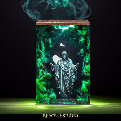 Green Jesus Resin Epoxy Lamp Multicolor / Size L: 9 x 13 (cm) – Handmade Resin Lamp by Rescene Studio | Rescene Studio