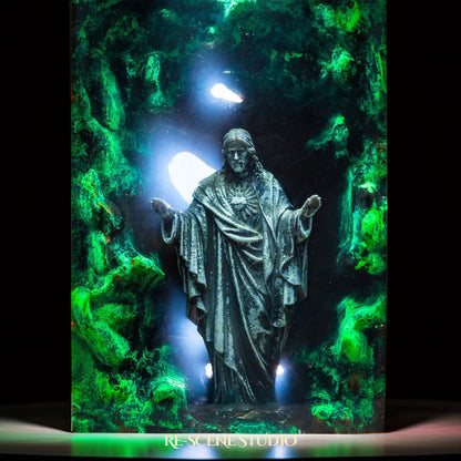 Green Jesus Resin Epoxy Lamp Multicolor / Size L: 9 x 13 (cm) – Handmade Resin Lamp by Rescene Studio | Rescene Studio