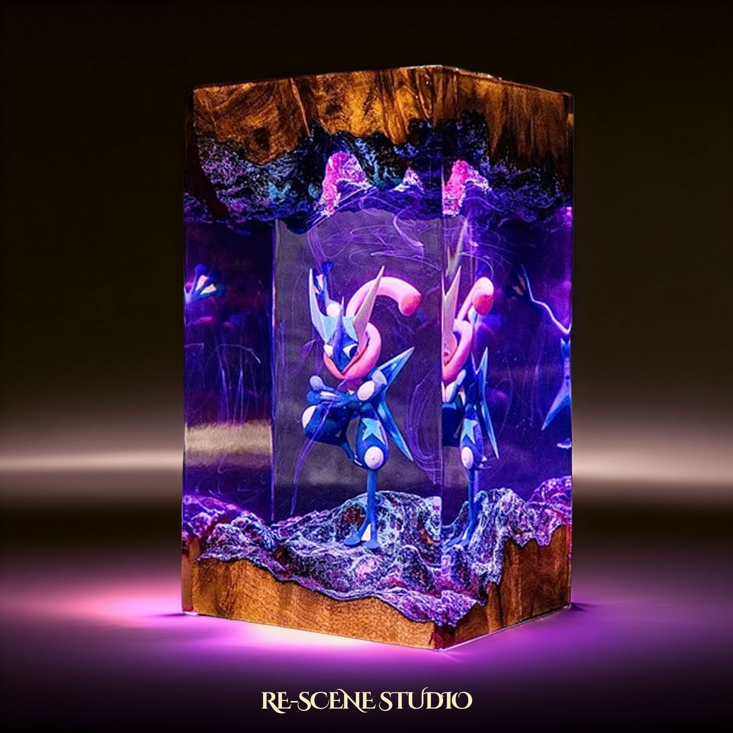 Ninja Frog Warrior Resin Lamp — Closeup Detail | Original Epoxy Resin Sculpture with Built-in LED Glow