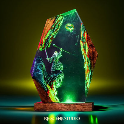 Close look at the Gandalf the Grey Resin Lamp, a handcrafted Lord of the Rings epoxy resin LED lamp