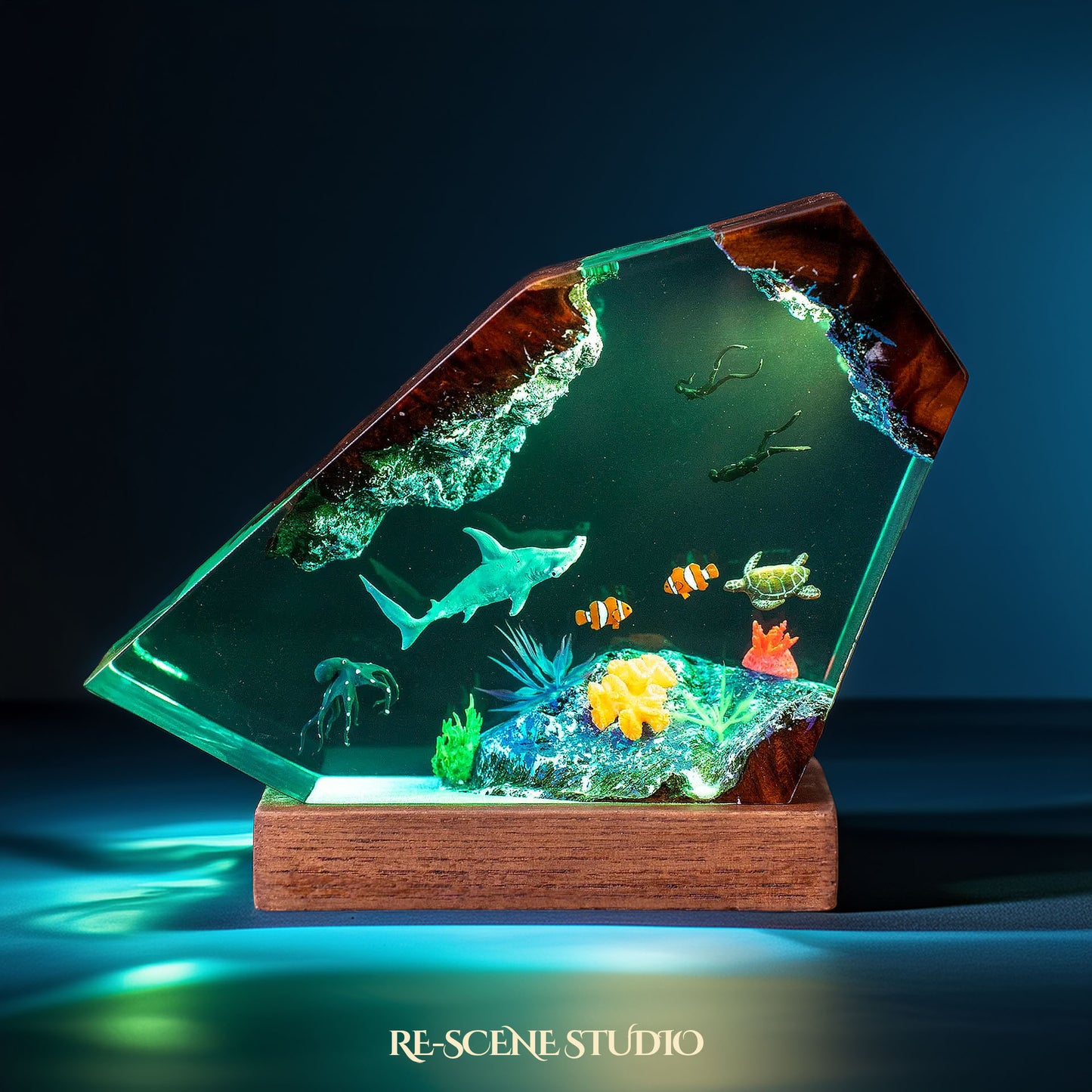 Hammerhead Shark & Octopus Resin Lamp