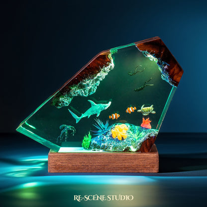 Hammerhead Shark & Octopus Resin Lamp