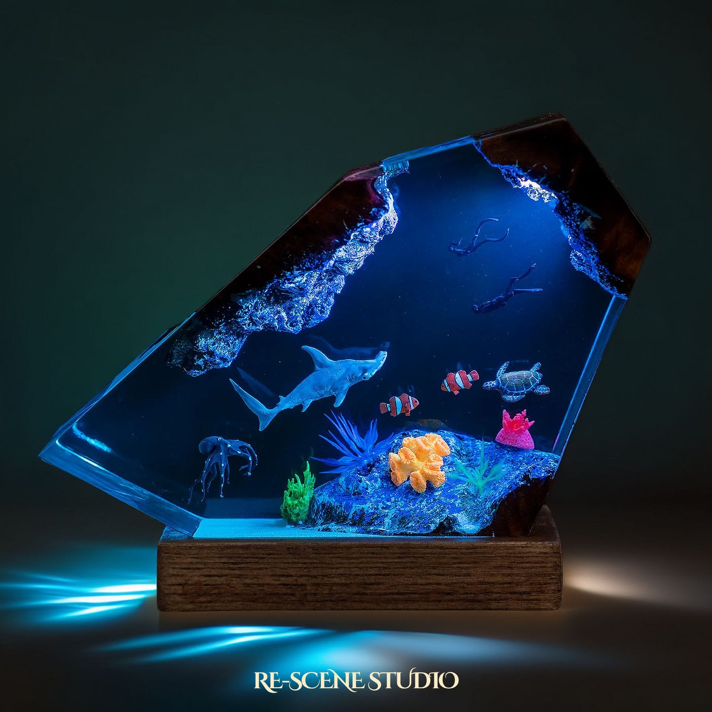 Hammerhead Shark & Octopus Resin Lamp