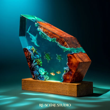 Hammerhead Shark & Octopus Resin Lamp