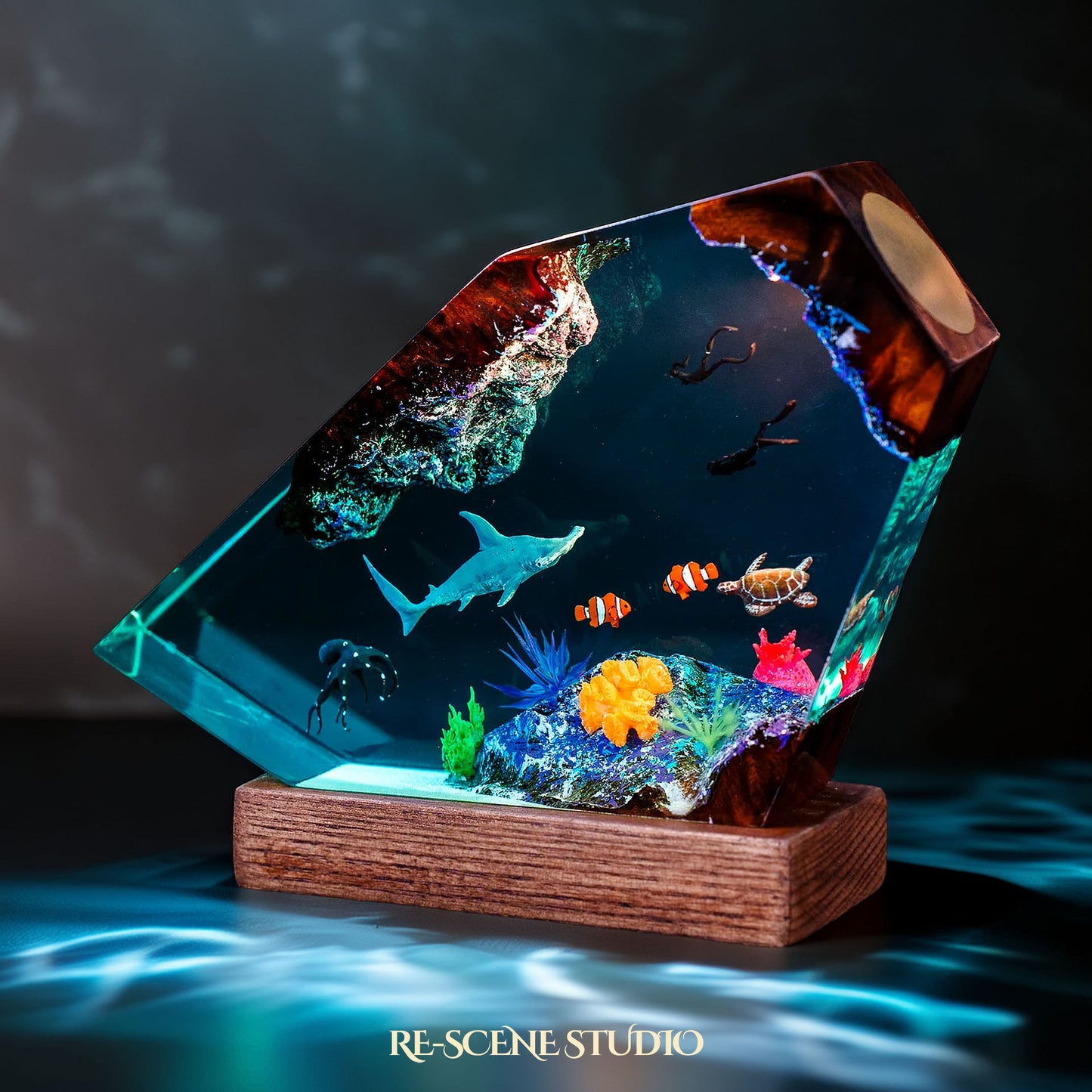 Hammerhead Shark & Octopus Resin Lamp