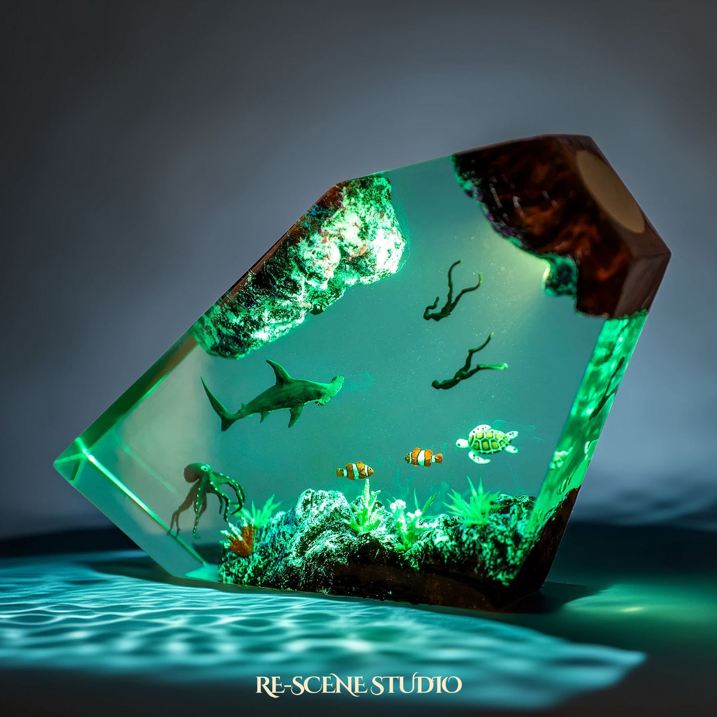 Hammerhead Shark & Octopus Resin Lamp