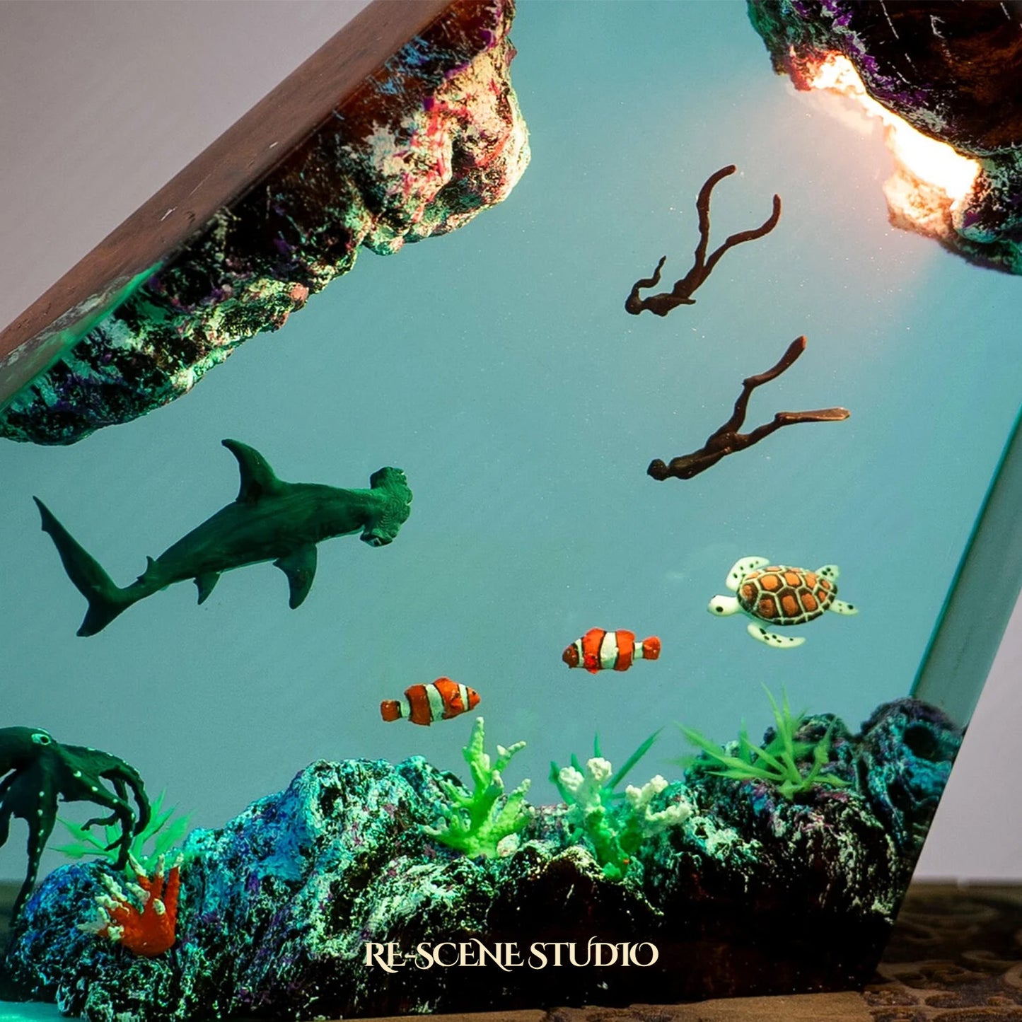 Hammerhead Shark & Octopus Resin Lamp