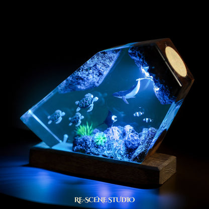 Humpback Whale & Sea Turtle Reef Resin Lamp