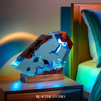 Humpback Whale & Sea Turtle Reef Resin Lamp