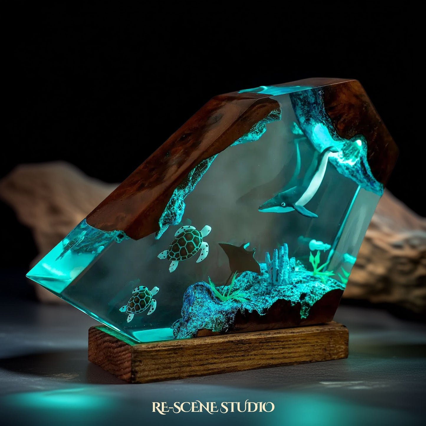 Humpback Whale & Sea Turtle Reef Resin Lamp