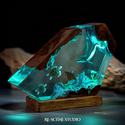 Humpback Whale & Sea Turtle Reef Resin Lamp