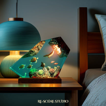 Humpback Whale & Sea Turtle Reef Resin Lamp