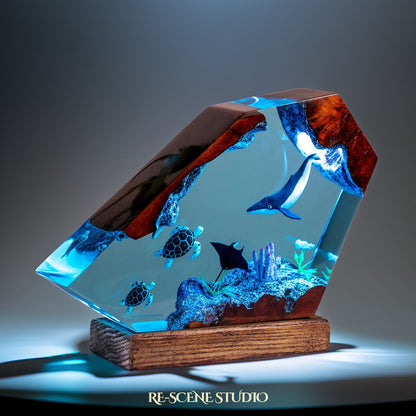 Humpback Whale & Turtle Reef Resin Lamp