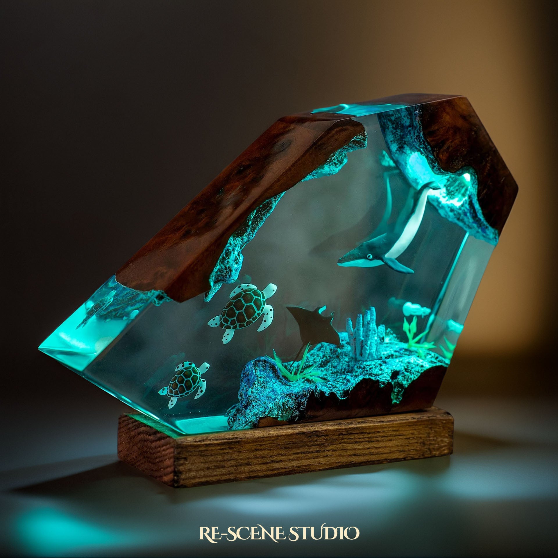 Humpback Whale & Turtle Reef Resin Lamp | Ocean Diorama Night