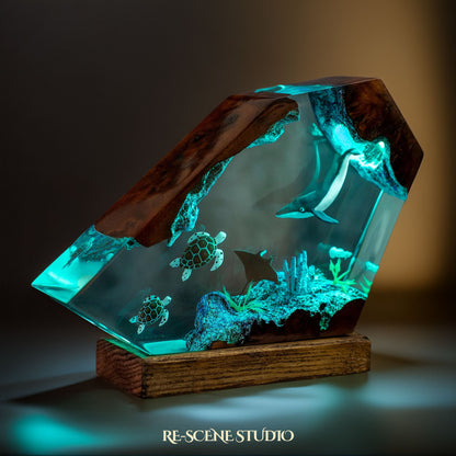 Humpback Whale & Turtle Reef Resin Lamp