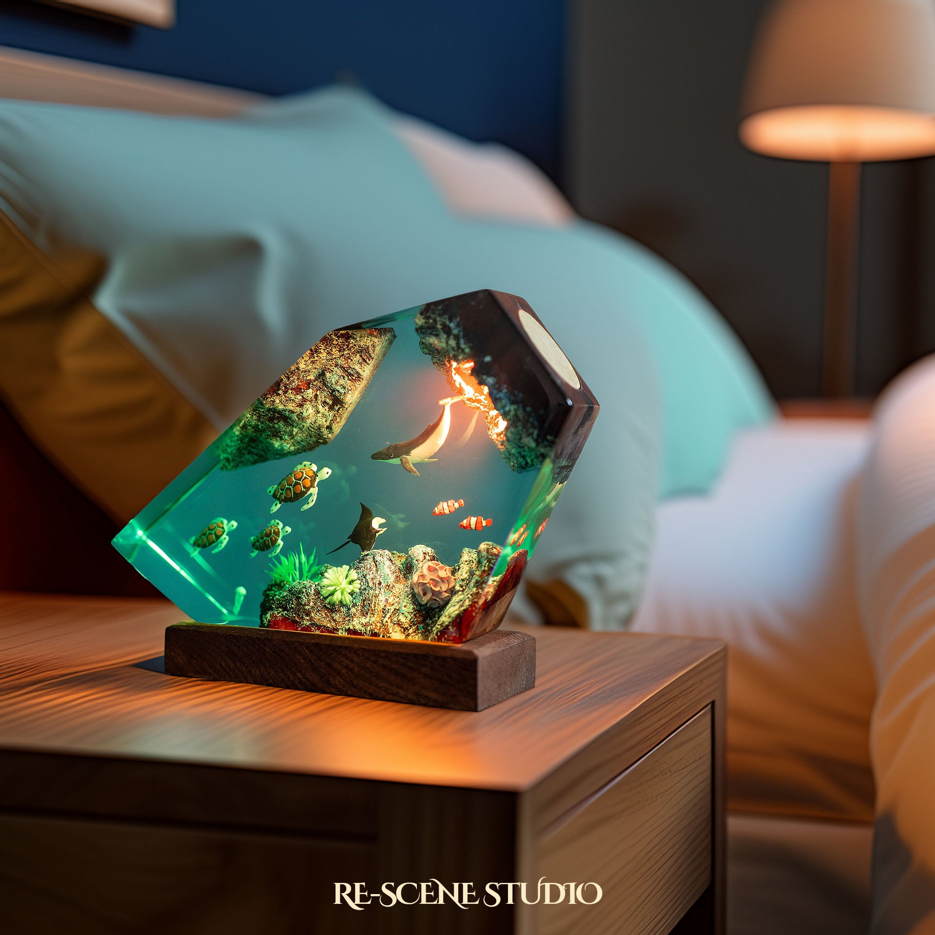 Humpback Whale & Turtle Reef Resin Lamp | Ocean Diorama Night