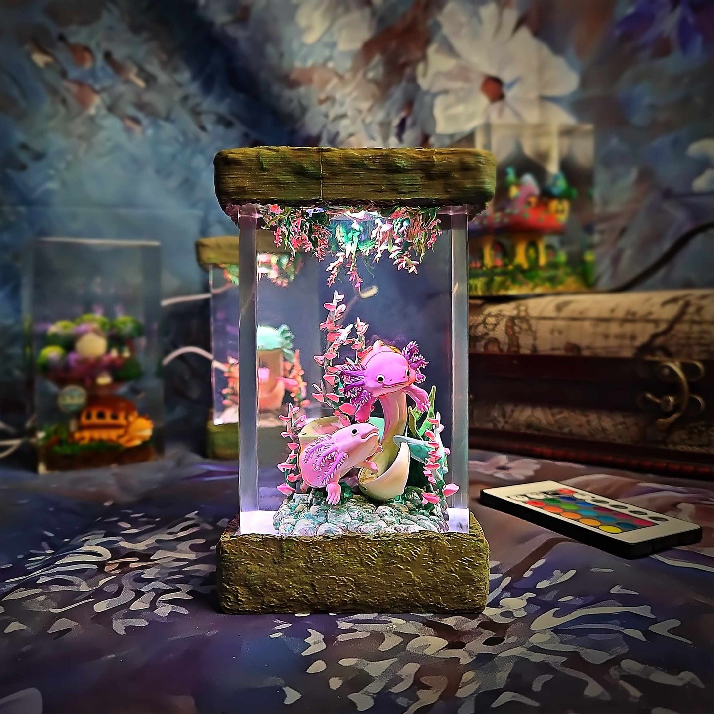 Axolotl Resin Lamp V1 - Underwater Fantasy Edition Multicolor / Size M – Handmade Resin Lamp by Rescene Studio | Rescene Studio