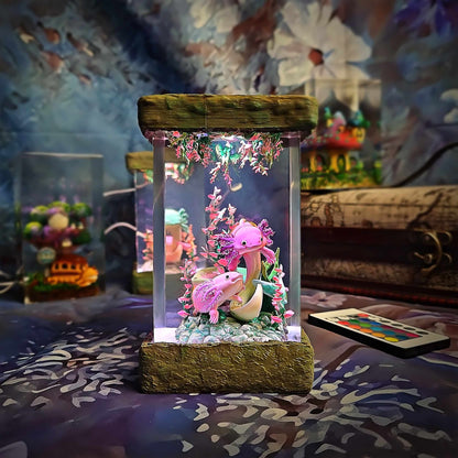 Axolotl Resin Lamp V1 - Underwater Fantasy Edition Multicolor / Size M – Handmade Resin Lamp by Rescene Studio | Rescene Studio