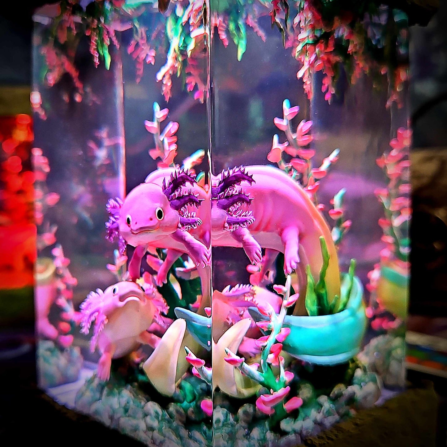 Axolotl Resin Lamp V1 - Underwater Fantasy Edition Multicolor / Size M – Handmade Resin Lamp by Rescene Studio | Rescene Studio