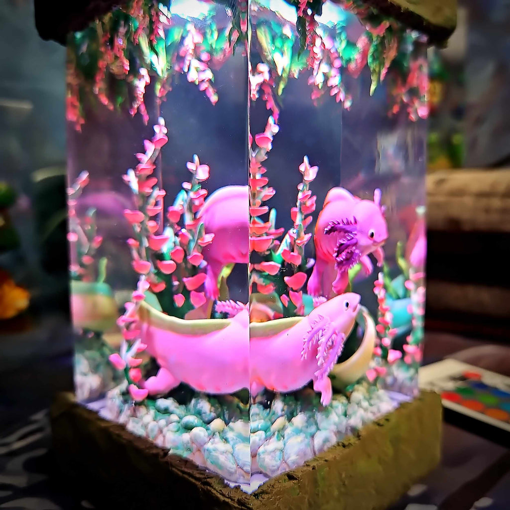 Axolotl Resin Lamp V1 - Underwater Fantasy Edition Multicolor / Size M – Handmade Epoxy Resin Lamp by Rescene Studio | Rescene Studio