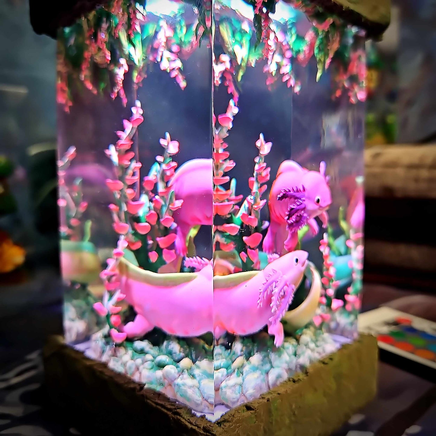 Axolotl Resin Lamp V1 - Underwater Fantasy Edition Multicolor / Size M – Handmade Resin Lamp by Rescene Studio | Rescene Studio
