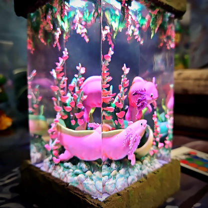 Axolotl Resin Lamp V1 - Underwater Fantasy Edition Multicolor / Size M – Handmade Resin Lamp by Rescene Studio | Rescene Studio
