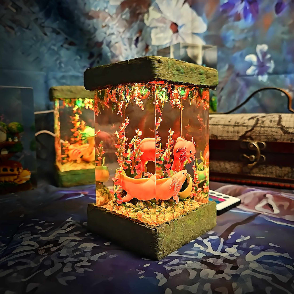 Axolotl Resin Lamp V1 - Underwater Fantasy Edition Multicolor / Size M – Handmade Epoxy Resin Lamp by Rescene Studio | Rescene Studio