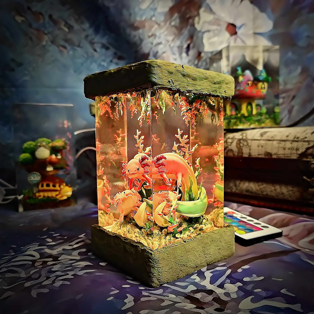 Axolotl Resin Lamp V1 - Underwater Fantasy Edition Multicolor / Size M – Handmade Epoxy Resin Lamp by Rescene Studio | Rescene Studio